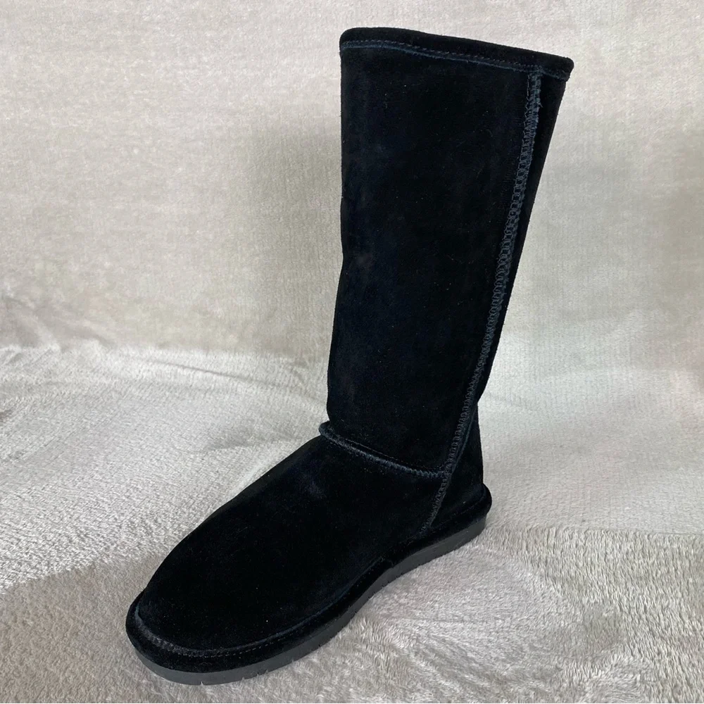Bearpaw Emma Tall Boots‎ Womens Size 7 Black Suede Pull On Wool Blend Lining